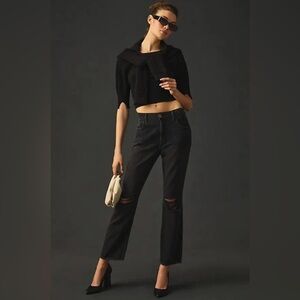 BELLA DAHL Sz 24 Lennon High-Rise Straight Jeans in Faded Black/Distressed